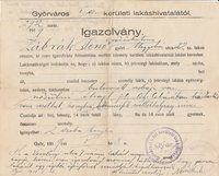 Győr I. ker. lakáshivatalának lakáskeresési engedélye 1919